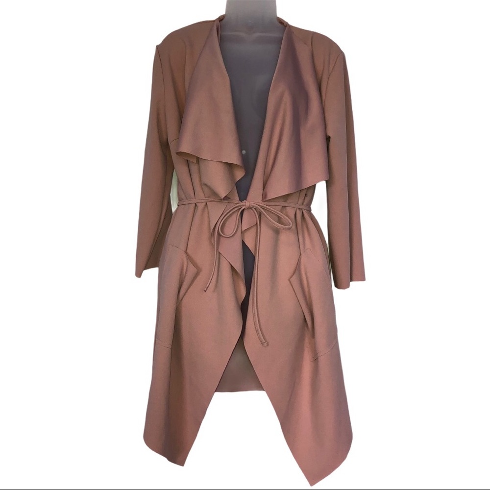 Dusty Pink Jacket Cardigan Wrap Tie Trendy Scuba